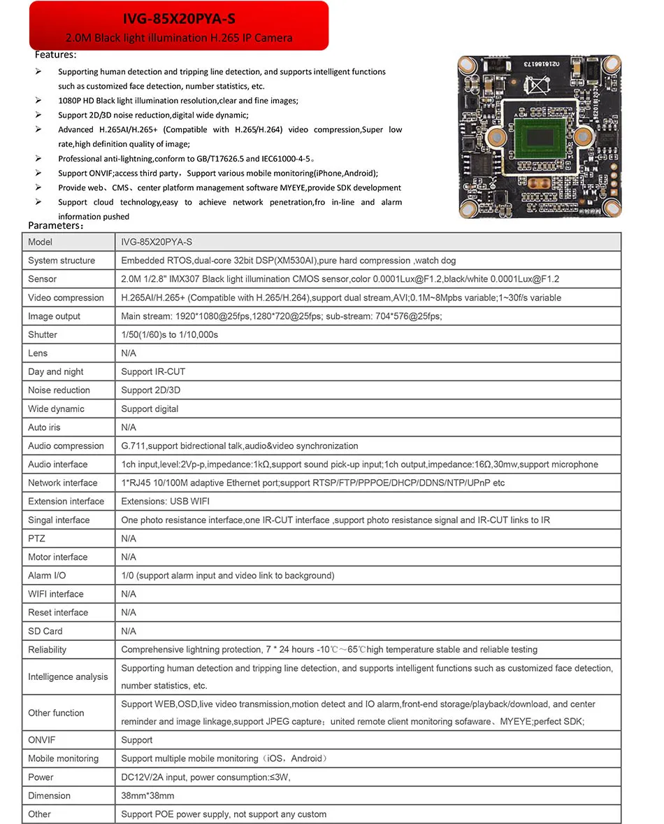Parameters for IVG-85X20PYA-S-1