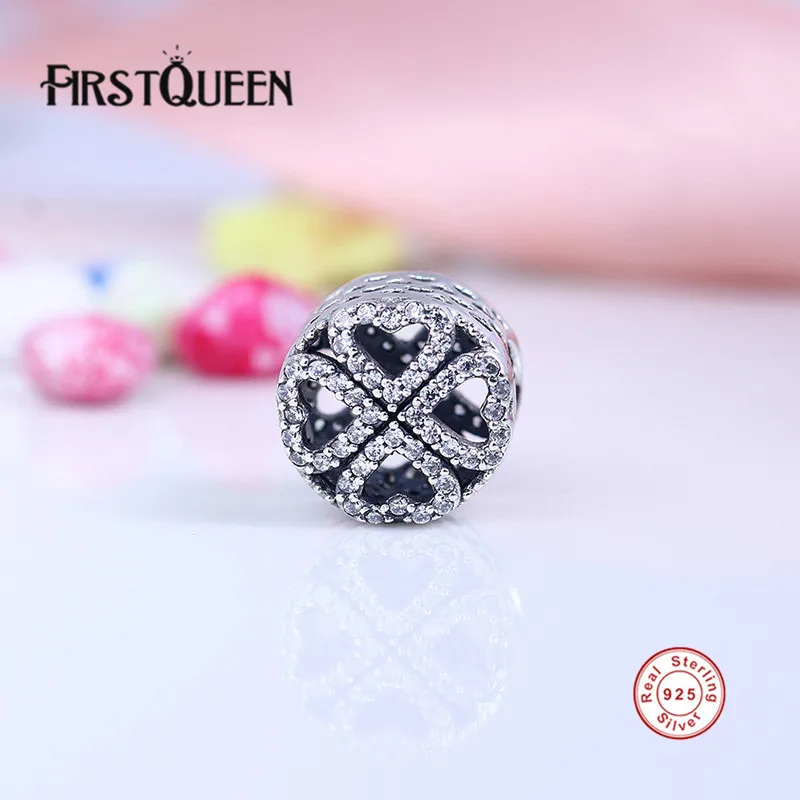 

FirstQueen Friendship Gift 925 Sterling Silver Clover Petals Of Love, Clear CZ Charms for Bracelet Bangles Girl's Jewelry E