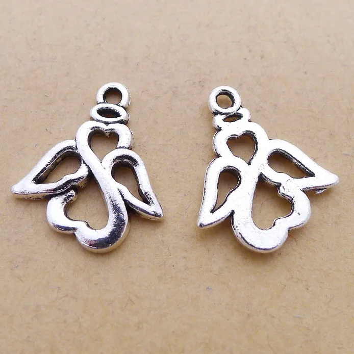 

20 Pieces/Lot 17mm*20mm Diy Jewelry Accessory Alloy Metal Antique Silver Plated Hollow Out Angel Charm Diy Jewelry Making charm