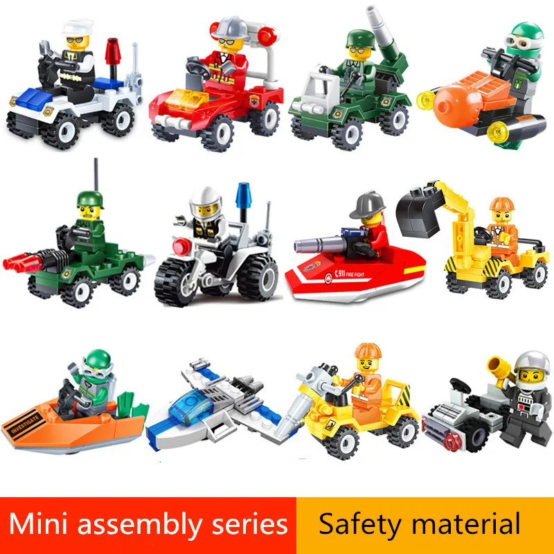 

Dropshipping 12 Kinds Original Mini Transportation Block Car Building Compatible legoeinglys Duplo City Soliders Police Bricks