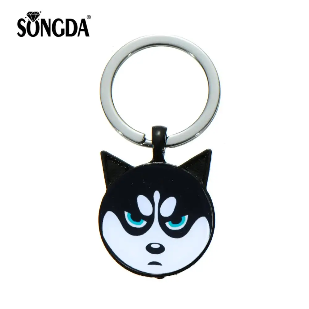 

SONGDA Siberian Husky Keychain Sled Dog Cute Pet Funny Expression Glass Cabochon Ears Key Chain Animal Pendant Cartoon Trinkets