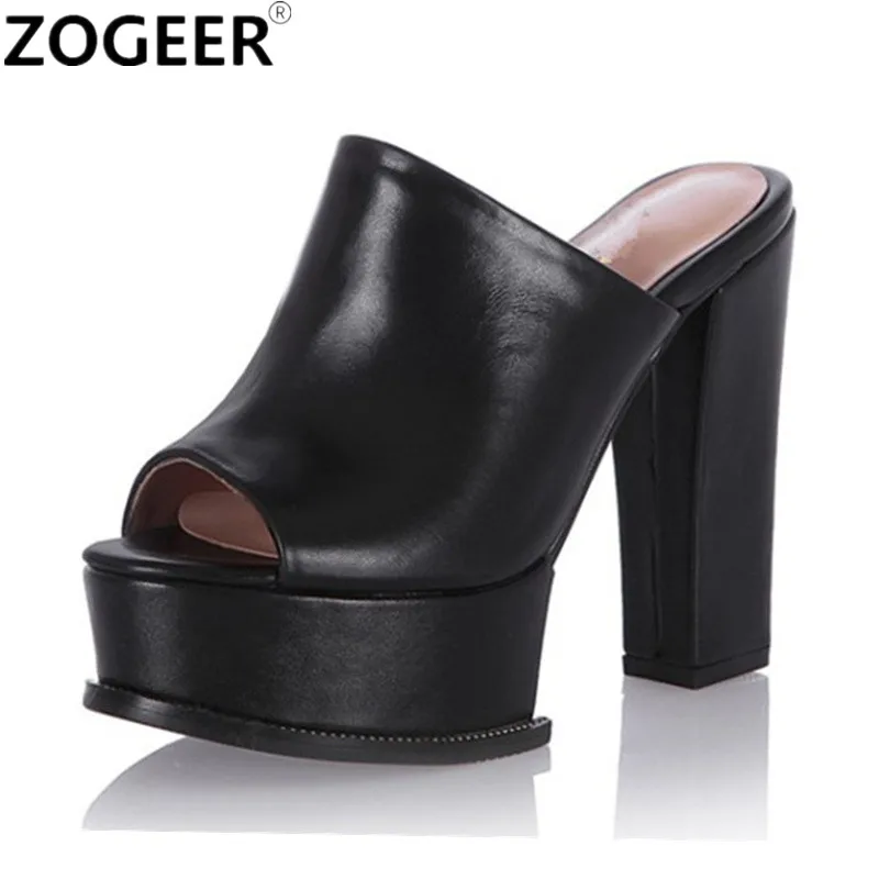

2019 Summer Fashion PU Leather Slippers Woman Thick High Heel Platform Wedges Summer Shoes Woman Flip Flops Black White