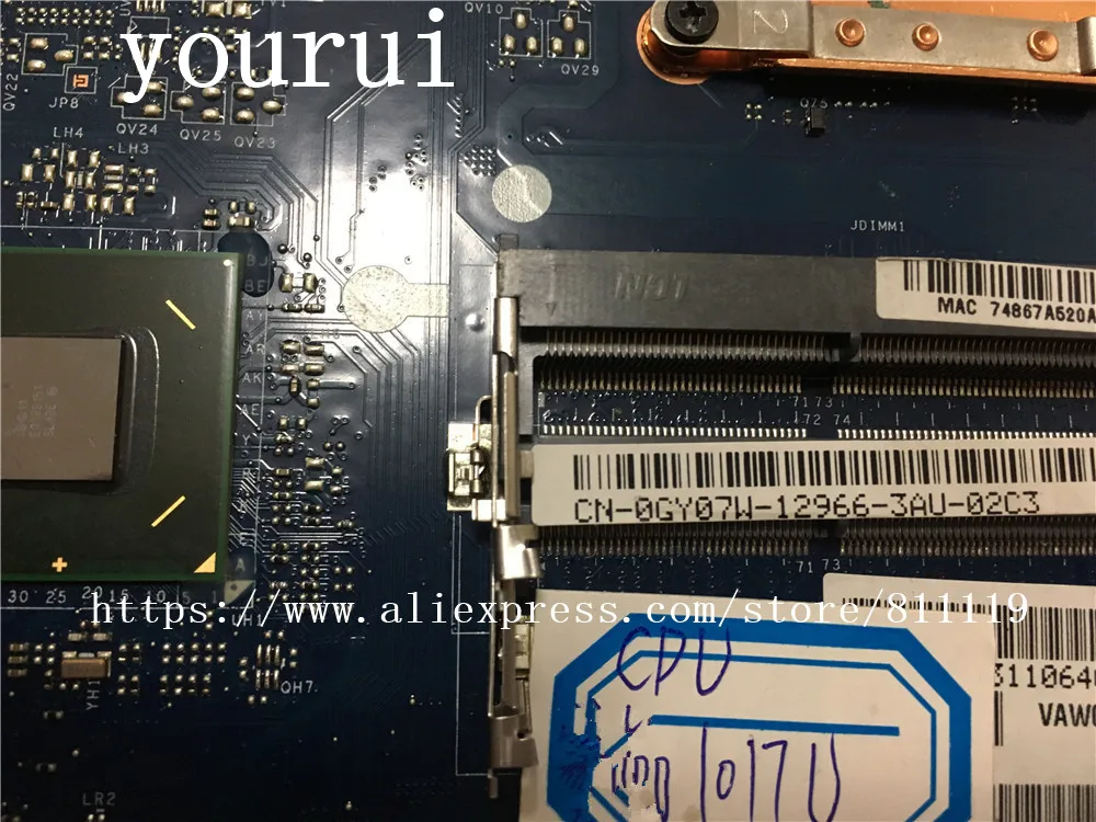 Yourui GY07W 0GY07W CN-0GY07W подходит для Dell Inspiron 3521 3721 ноутбук для материнская плата VAW00 LA-9104P процессор 1007u DDR3