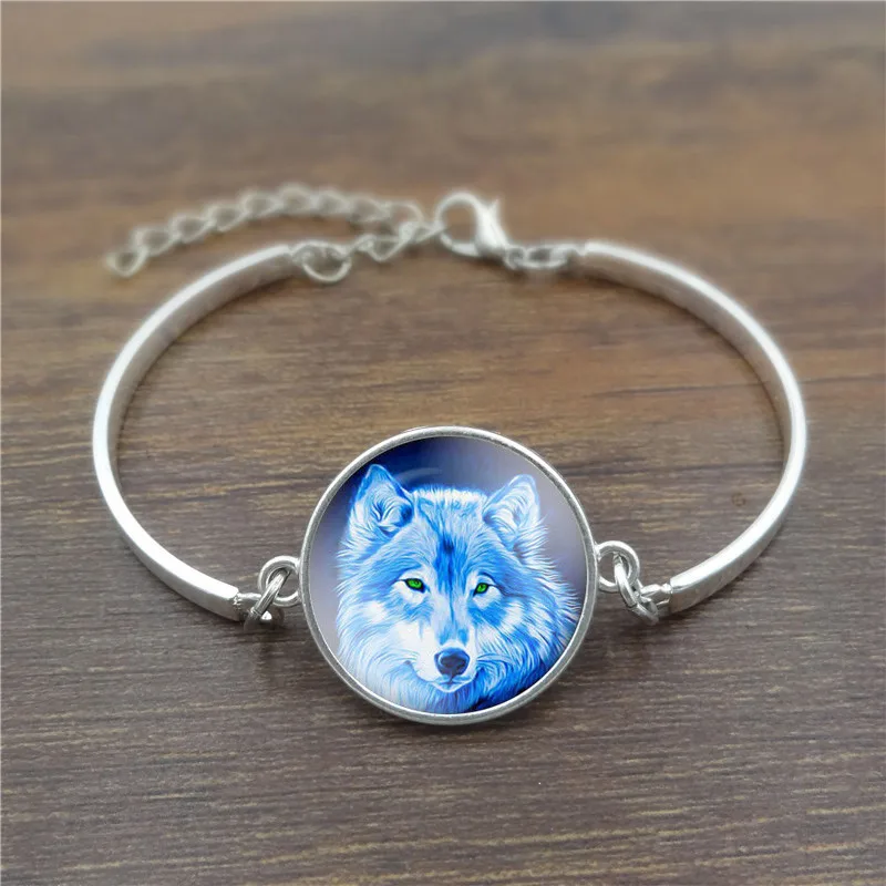 Creative Wolf Glass Cabochon Charm Bracelet Fashion Jewelry Adjustable