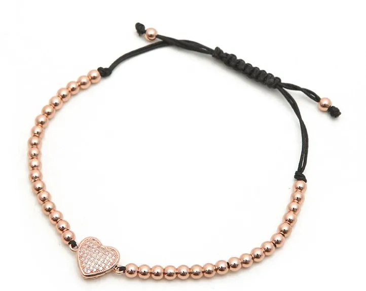 

gold silver micro pave cz Cubic Zirconia rope adjusted Copper Beads Bracelet heart xg34 Charm Braided Bangles Women