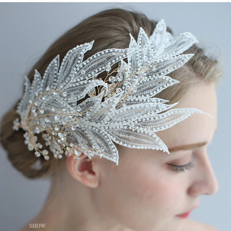 

Delicate Lace Bridal Headpiece Rhinestone Beaded Party Prom Hair Jewelry Handmade Wedding Hair Accessories