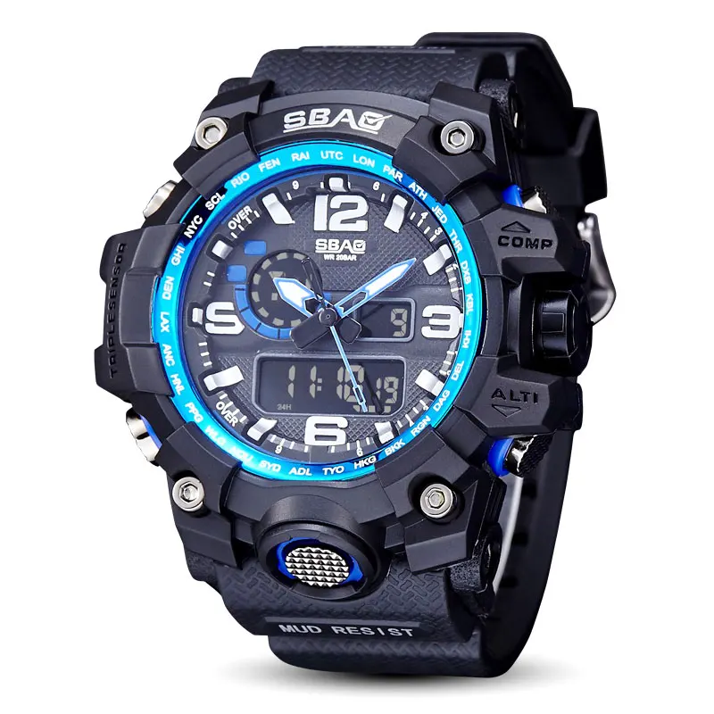 SBAO, военные спортивные часы для мужчин, лучший бренд, роскошные, известный электронный светодиодный, цифровые наручные часы для мужчин, мужские часы, Relogio Masculino - Цвет: black blue