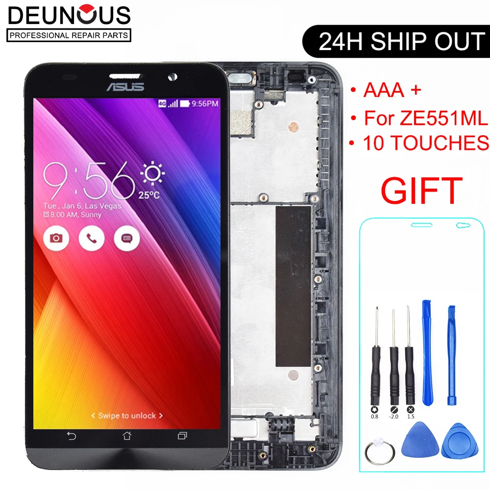Дешево Новая 5,5 дюймовая панель для ASUS Zenfone 2 ZE551ML ЖК дисплей сенсорный экран Рамка для ASUS Zenfone 2 ZE551ML Z00AD ЖК замена