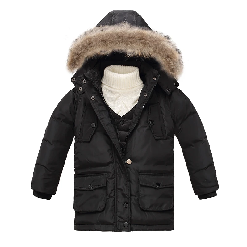 90WhiteDownJacketKidsBoyWinterCoatsOuterwearWarmFurCollar