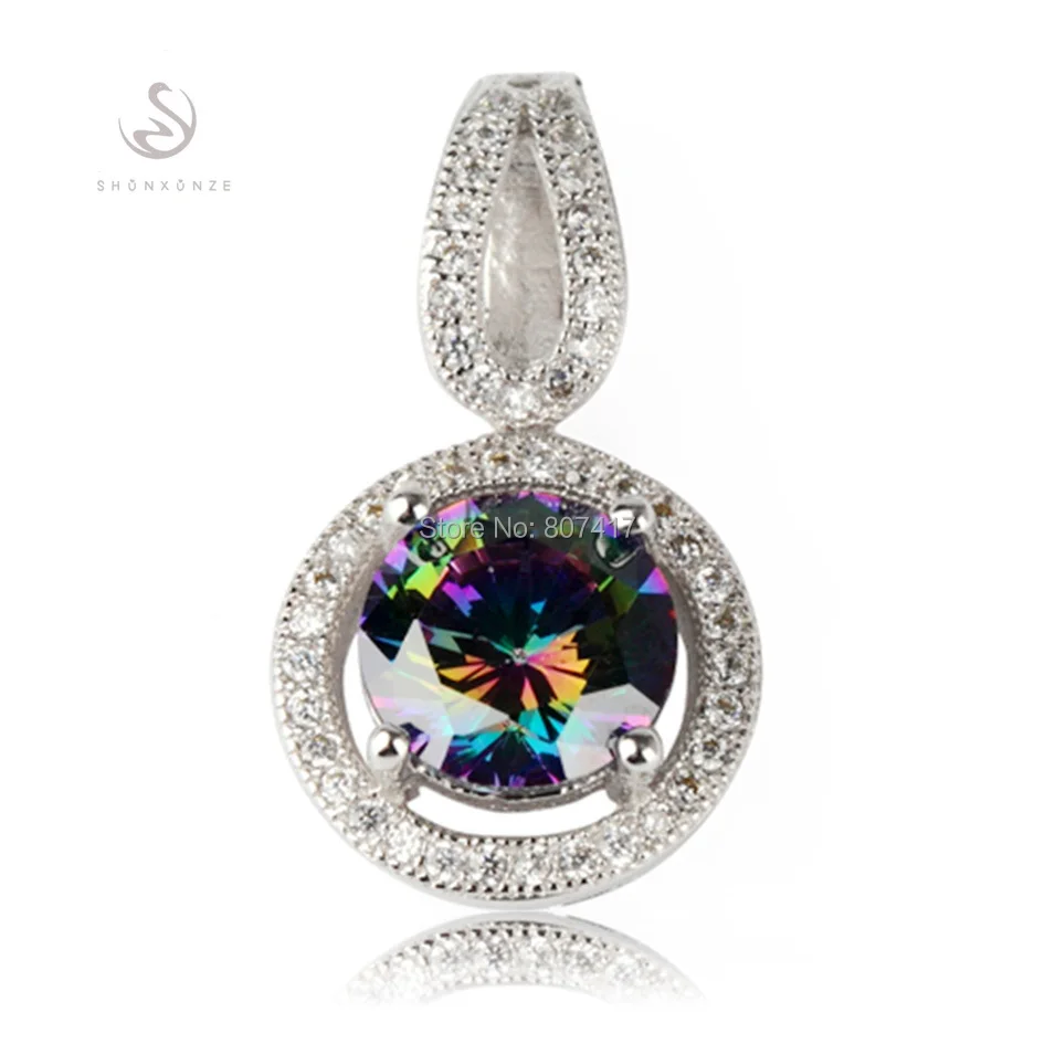 

SHUNXUNZE best sell Pendants Rainbow Cubic Zirconia Fashion Silver Plated R3243 sumptuousness Romantic Style Women Jewelry Gift