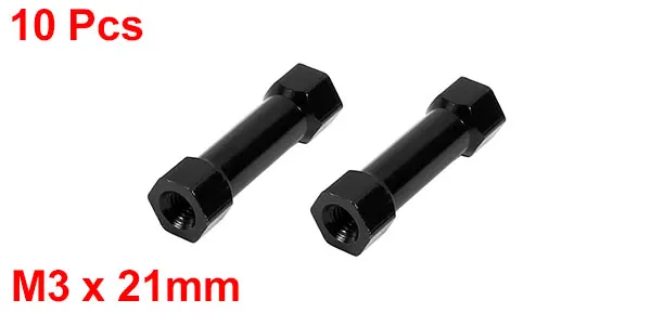 10Pcs M3 x 21mm 6Dia Female Thread Hexagonal Aluminum Column f Quadcopter Black