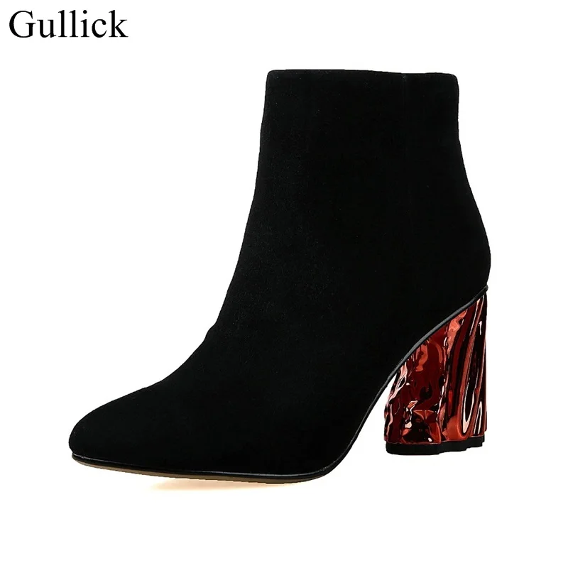 

Gullick Runway Transparent Chunkly Heels Ankle Bopts Pointed Toe Zipper Woman Winter Shoes Black Purple Thick Heels Ankle Boot