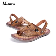 M-anxiu/летние сандалии из натуральной кожи с пряжкой на ремешке; искусственная кожа; коллекция года; мужская повседневная обувь на плоской подошве; летние сандалии-гладиаторы для отдыха
