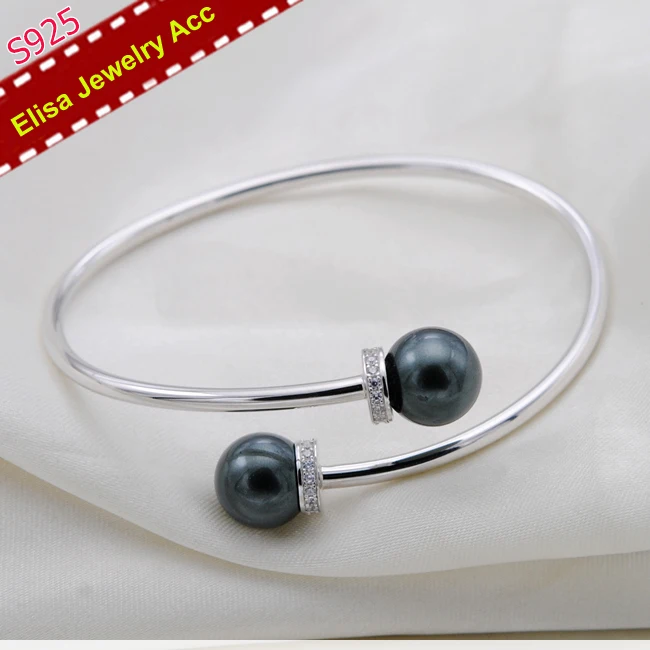 

Double Pearl Bangle Jewelry Findings&Components S925 Sterling Silver Pearl Bracelet Accessory Silver Color 2Pcs/Lot