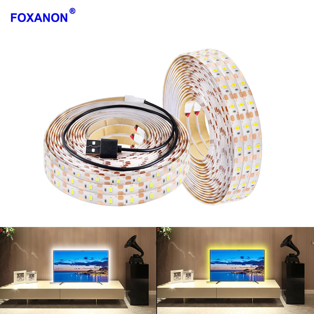

Foxanon USB LED Strip Light DC5V Flexible LED Tape Ribbon Lamp 50CM 1M 2M 3M 60Leds/M Kitchen Desktop PC TV Background Lighting