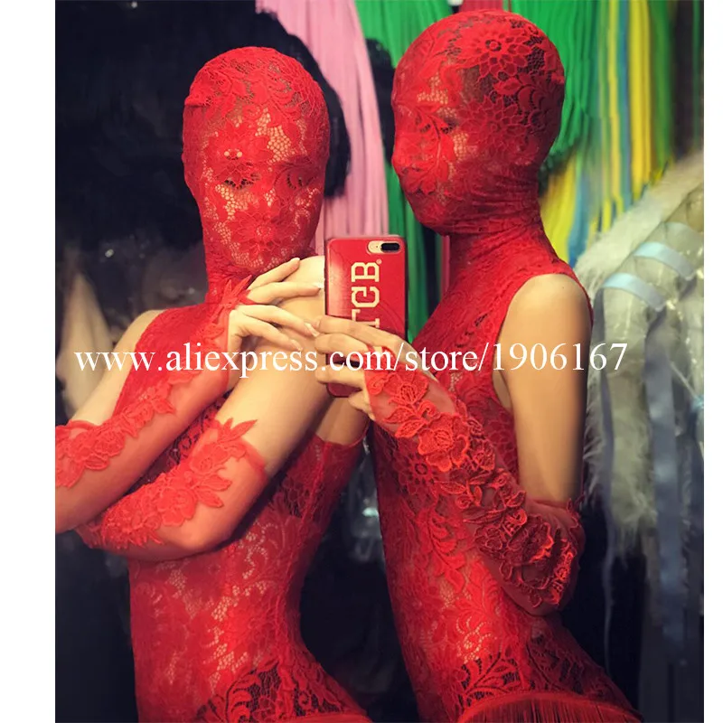 Lace sexy gogo clothing female red Chinese style bar collar dance dress night show ds costume new nightclub12