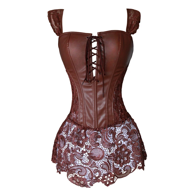 Leather Corset Bondage Cinta Modeladora Lace Corset Dress Corpete Gothic Clothing Latex Corset Steampunk Clothing Plus Size 6XL (1)