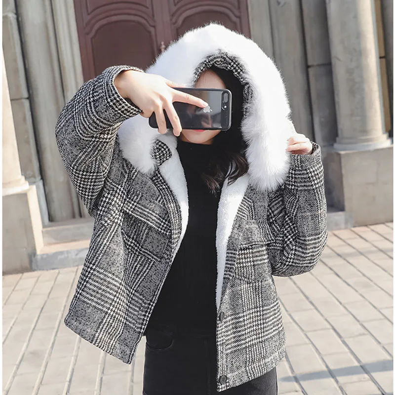 

2019winter jacket women new large size women's short lambs parka thick warm stitching woolen winter coat female