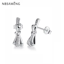 Новинка,, Серебро 925 пробы, серьги-гвоздики, блестящие серьги с бантами, прозрачная CZ, женская модная Подарочная бижутерия