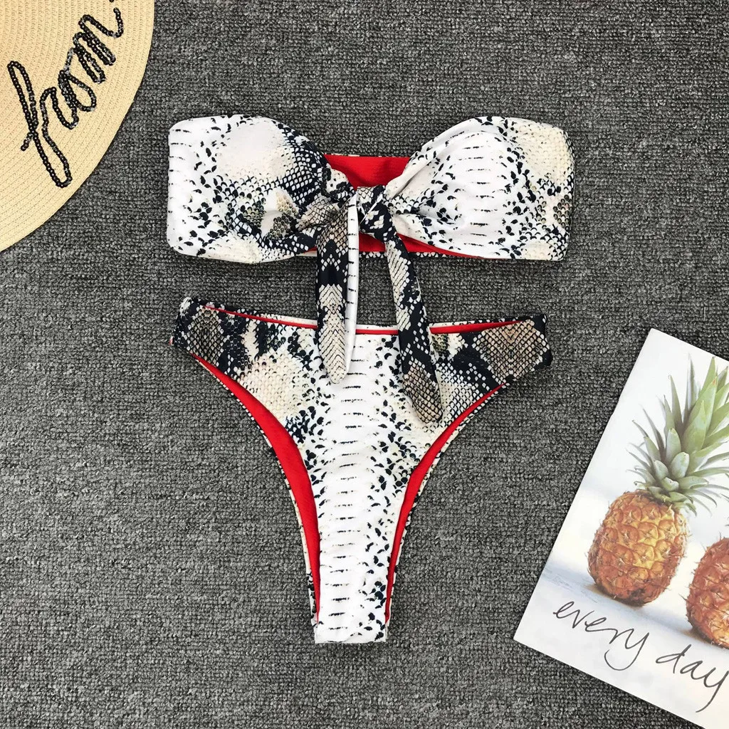 

Women Split Body Swimsuit Serpentine Bandage Bikini Women's split swimsuit SNAKE-PRINT knotted bikini Women fashion A30410
