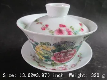 

China color ceramic tea set, peony blossoms three-piece suit ancient tea cups.