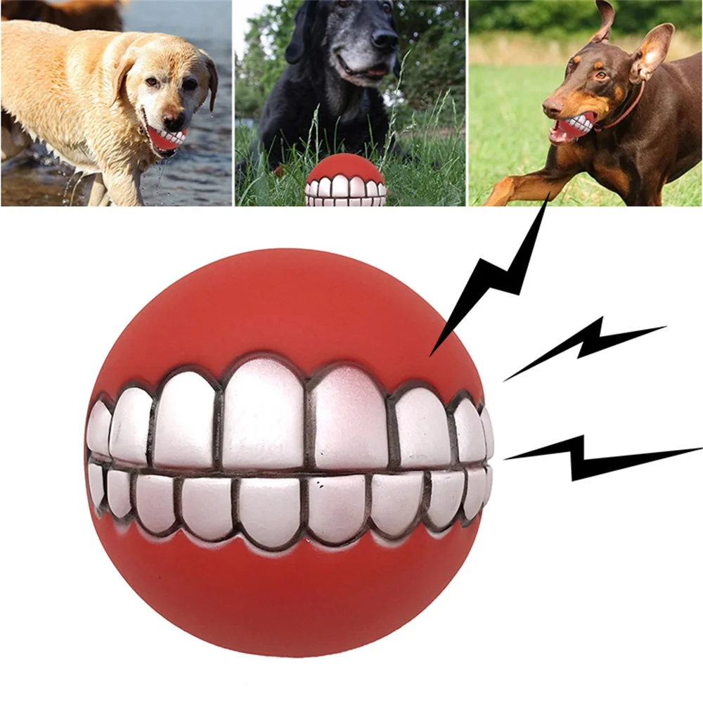 

1/2pc Pets Dog Puppy Cat Ball Teeth Toy Funny Red PVC Chew Sound Dogs Play Fetching Squeak Toys Pet Interactive Fetching Toy