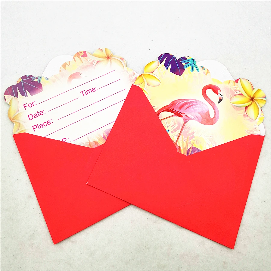  6pcs/set Cartoon Flamingo Party Supplies Envelope Invitation Card Children's Birthday Party Decorat - 33003714527