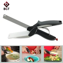 Clever Cutter 2 in 1 Kitchen Knife & Cutting Board Scissors Stainless Steel Kitchen Food Cutter for Meat Vegetable As Seen On TV