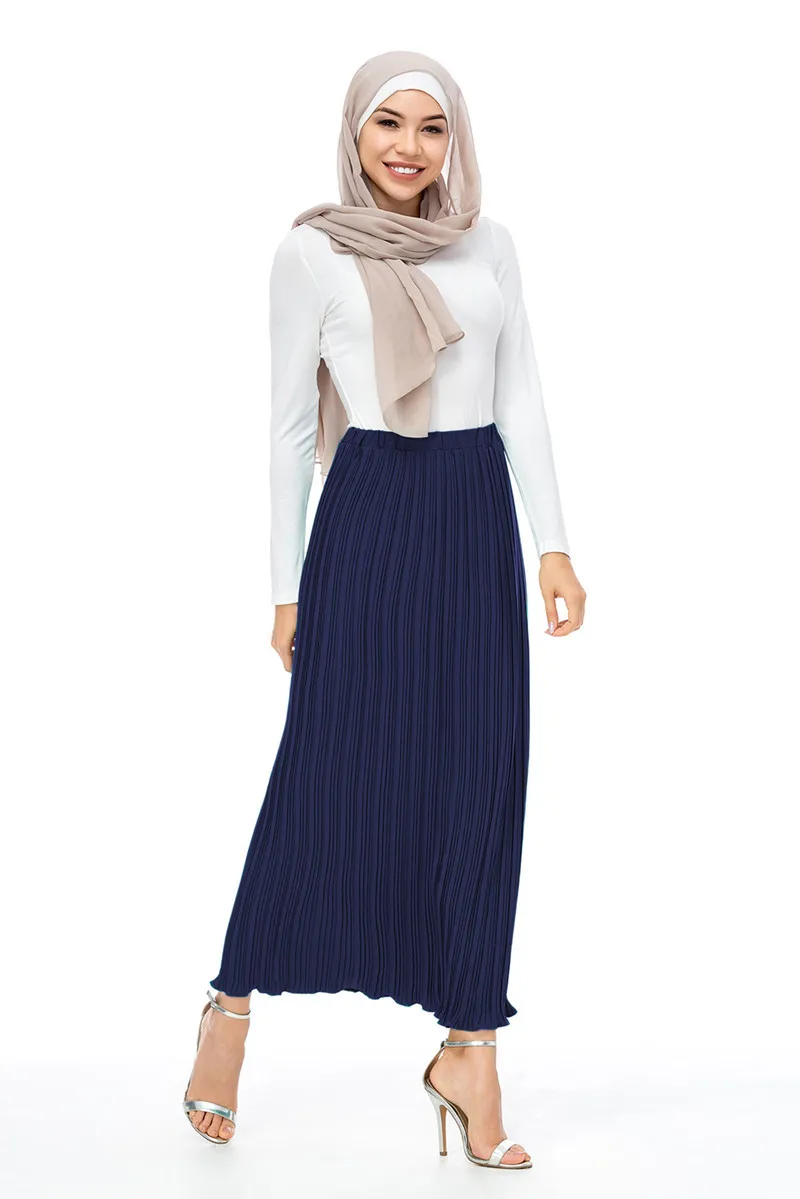 Макси мусульманские женские плиссированные юбки модные элегантные повседневные с воланами полудлинные юбки SK9017