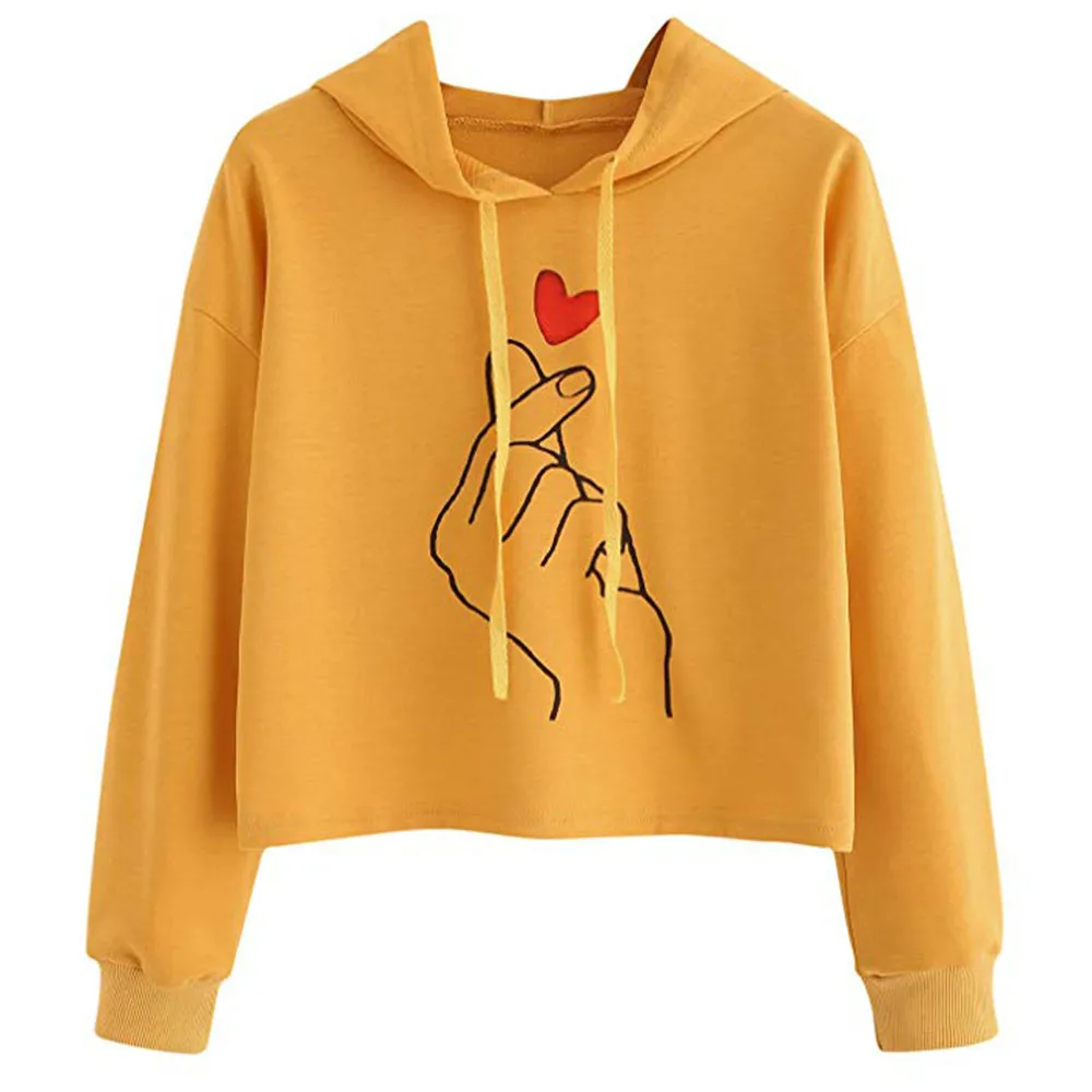 

Crop Hoodies Sweatshirts Women Short Pullover Love Heart Printed Hoodie 2018 Female Autumn Warm Hoody #L