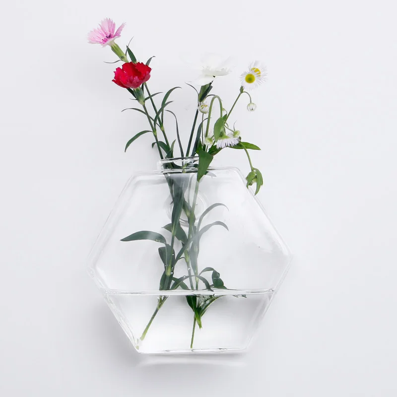 Wall Glass Vase Six Side Body Terrarium Vases Flower Pots Wall Glass