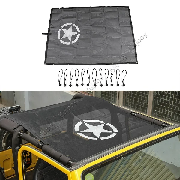 Крыша из пвх сетка для теплоизоляции козырек от солнца для Jeep Wrangler TJ 1997-2006 крыши анти-УФ-защита от солнца защитная сетка чистая - Название цвета: Black Pentagram
