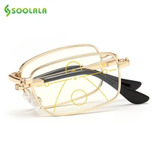 SOOLALA анти-Синие складные Мультифокальные очки для чтения для женщин и мужчин бифокальные прогрессивные очки для чтения Пресбиопия очки для дальнозоркости