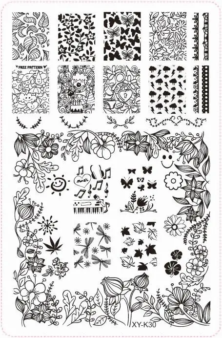 Kimcci 14,5*9,5 см пластины для штамповки ногтей кружевные цветочные животные пластиковые шаблоны для дизайна ногтей Маникюрные трафареты инструменты для салонов красоты - Цвет: XY-K30