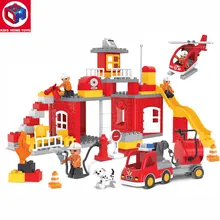 Детские домашние игрушки большого размера 90 шт. городская пожарная часть пожарного двигателя Модель Фигурки пожарных блоков кирпича Детская Игрушка совместима с Duploe
