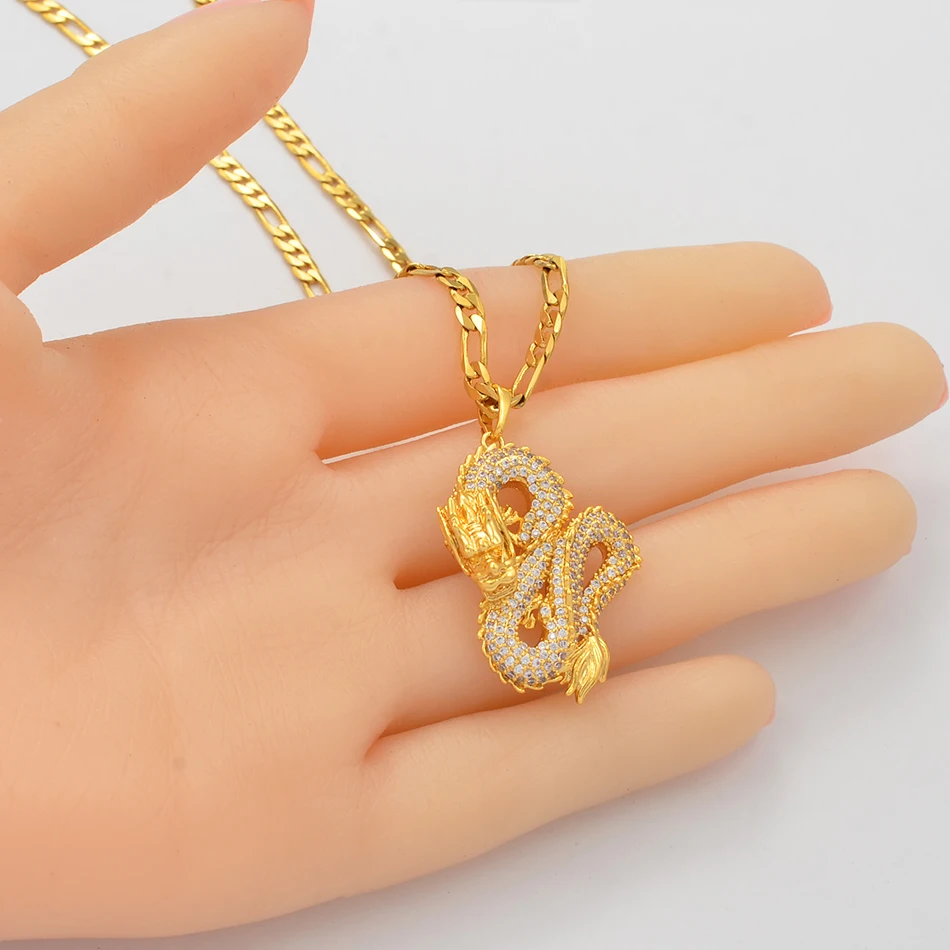 Anniyo Dragon модель подвески ожерелья для женщин и мужчин Золотой цвет ювелирные изделия кубического циркония талисман Орна мужчин ts счастливый символ подарки#067104