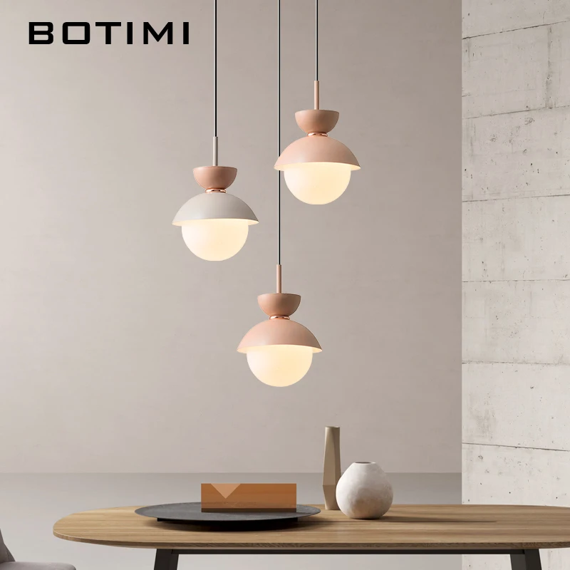 BOTIMI Modern LED Pendant Lights With Glass Lampshade For Dining Room Colorful Restaurant Hanging Kitchen Lighting Fixtures