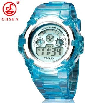

New Clock OHSEN Boys Girls Children Watch LED Light Digital Watch Army Sports Watch Black Rubber Strap Electronic Wrist Watches