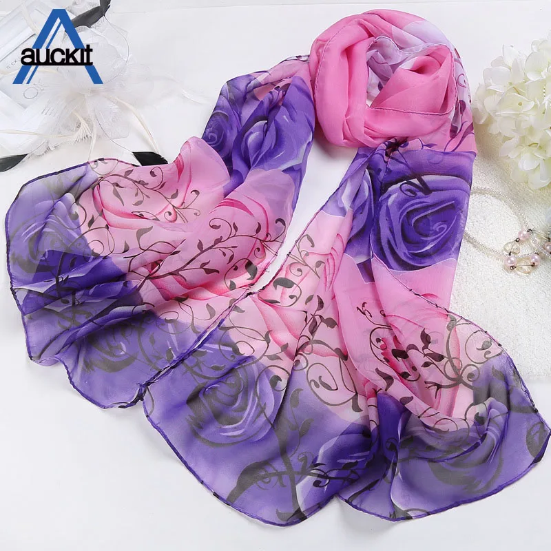 

Women's Scarves New Spring And Autumn Sunscreen Scarves Chiffon Scarf Ladies Pastoral Roses 2018 New Style Sweet Appearance