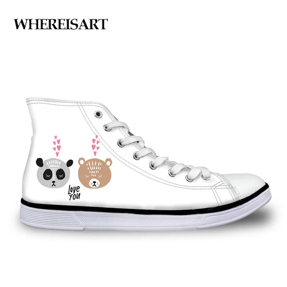 

WHEREISART Shoes For Teens Girls Lover Animals Rabbit Panda Bear Canvas Prinitng Shoes Female Casual High-top Vulcanize Shoes