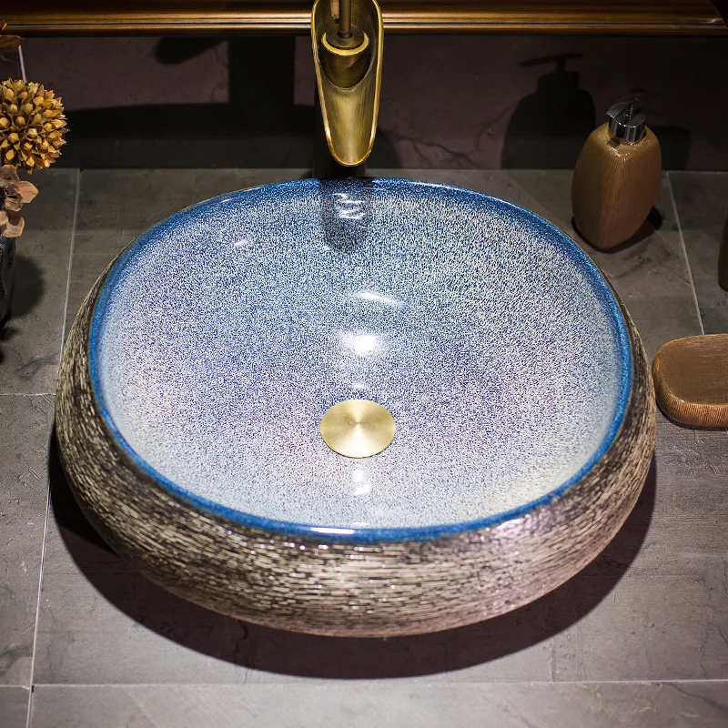 Европейская керамическая плитка коричневый и синий умывальник для ванной комнаты