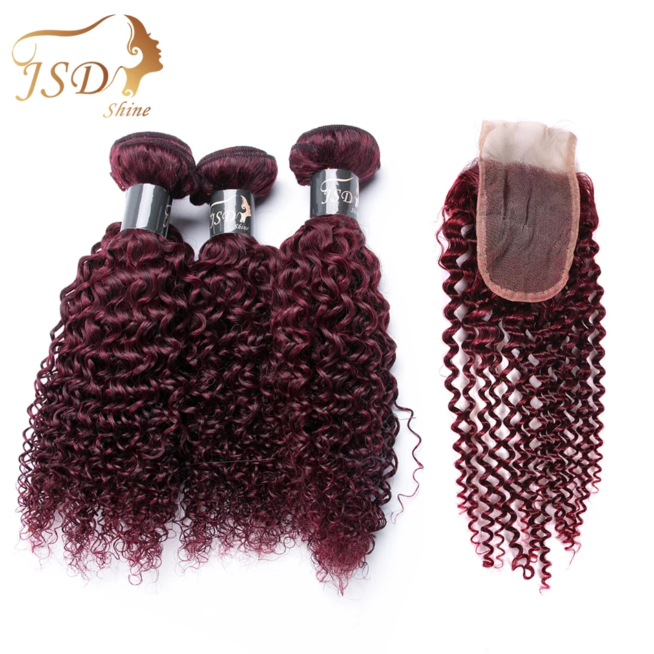 JSDShine Bold Red 99J Brazilian Hair Weave Bundles With Closure Burgundy Kinky Curly Human Hair Bundles With Closure Non-Remy JSDShine Bold Red 99J Brazilian Hair Weave Bundles With Closure Burgundy Kinky Curly Human Hair Bundles With Closure Non-Remy