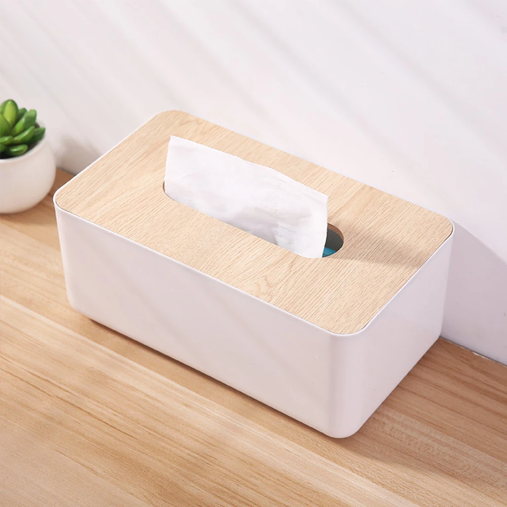 

Plastic Tissue Box With Wood Cover Home Kitchen Napkin Container Handkerchief Box White Brief Napkin Box Tissue Paper Organizer