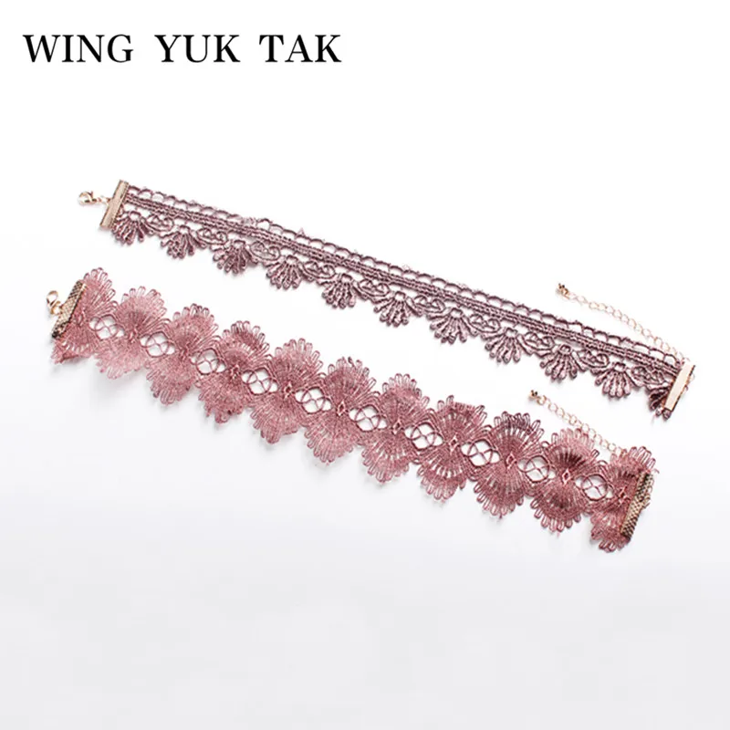 

wing yuk tak 2 Pcs/Set Lace Chokers Necklace for Women Trendy Vintage Charm Flower Statement Necklace Bijoux Boho Party Jewelry