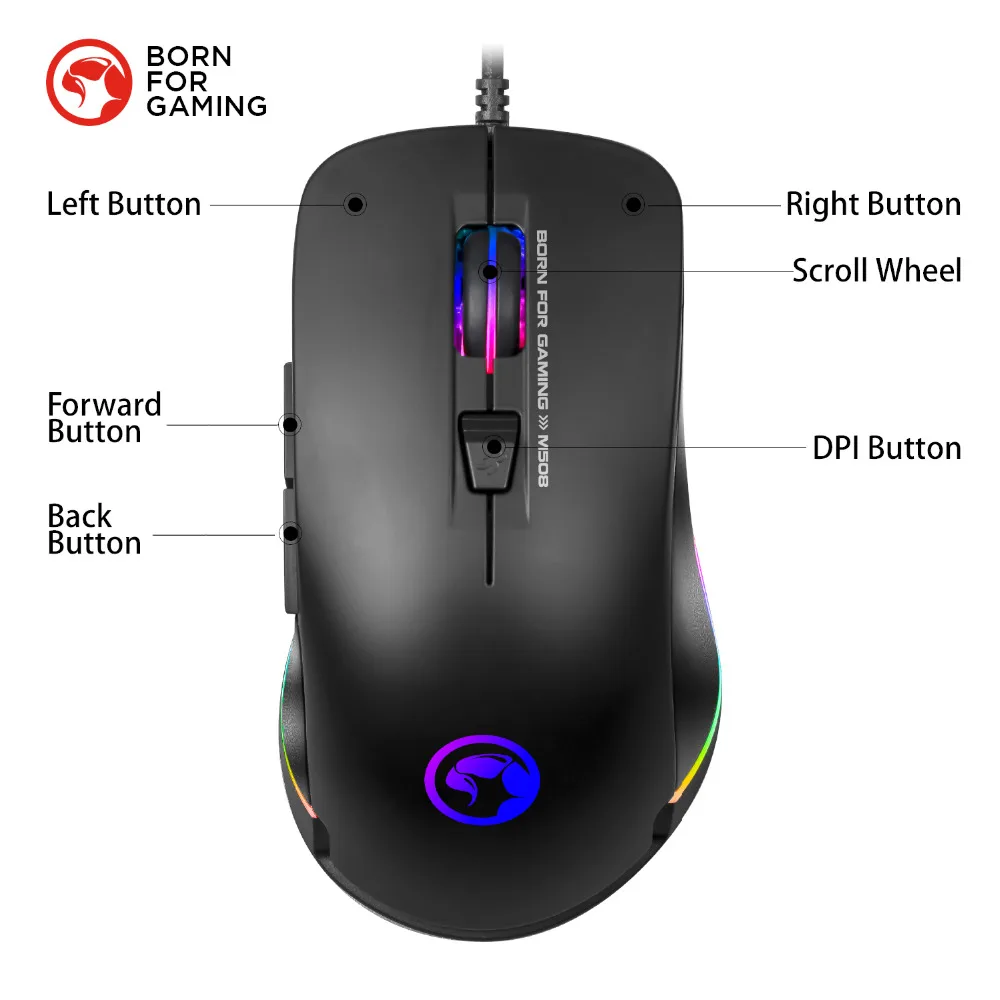 Игровая мышь MARVO M508 проводная с радужной подсветкой регулируемые оптические