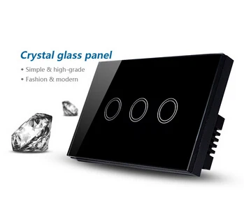 

US / AU Standard Touch Wall Switch 3 Gang 1 Way,Black Crystal Glass Panel Touch Screen Light Switches AC110-240V home automation