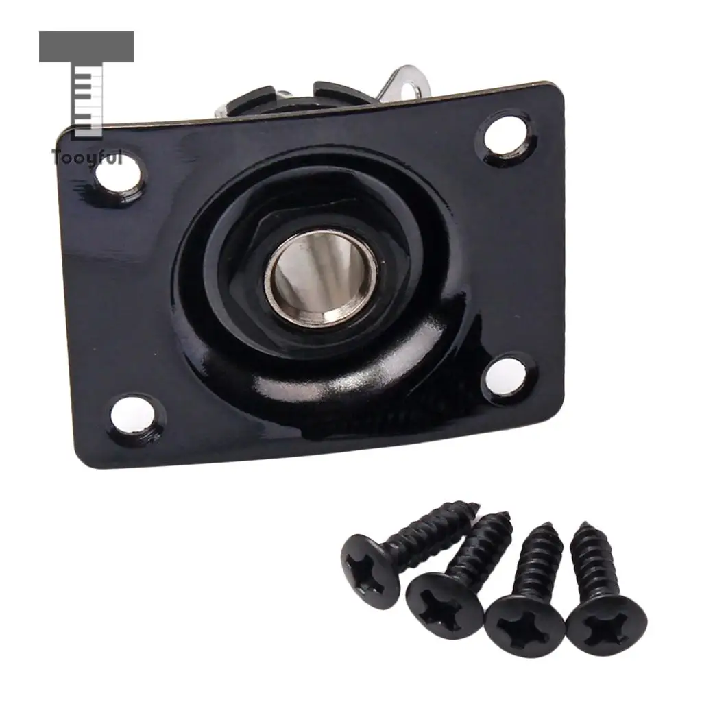 Tooyful Black Rectangle Output Guitar Jack Plate Socket 1/4'' for Electric Guitar Bass