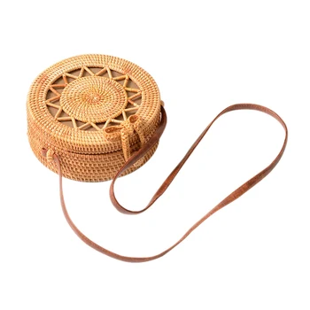 

2018 new ladies PU Messenger Bags round rattan retro art hand-woven bag Bohemian hollow five-pointed star beach round summer