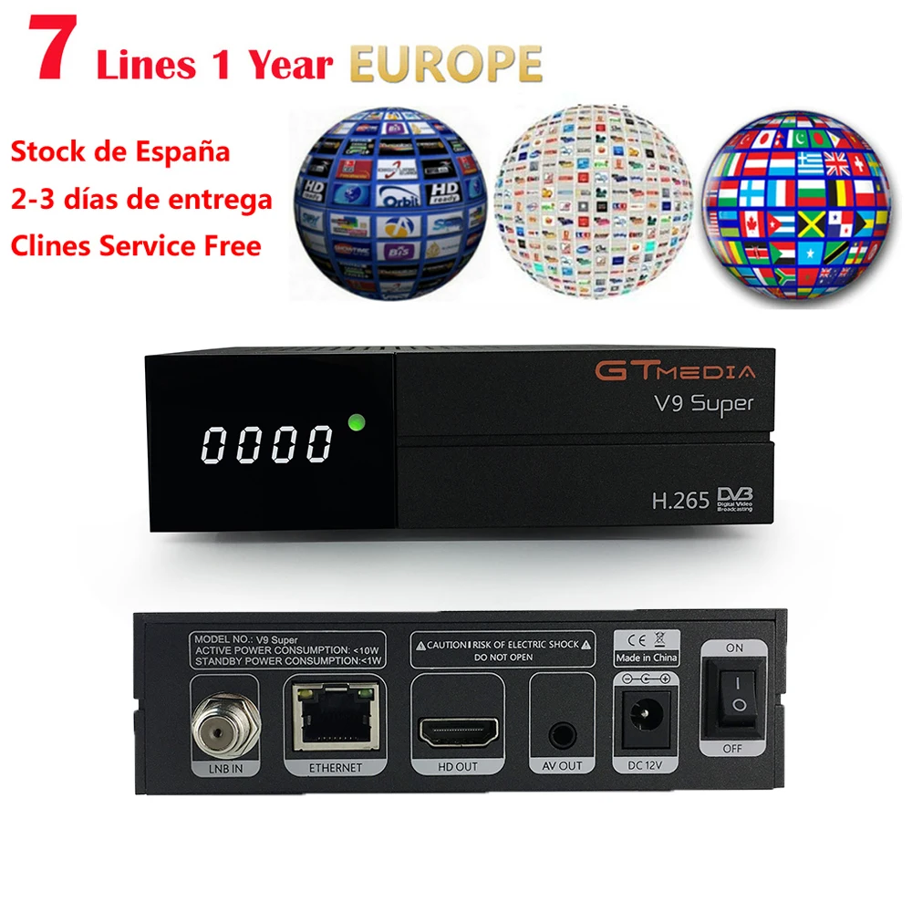 

Free Sat V9 Super H265 DVB-S2 Satellite Receiver Built-in WIFI Receptor + CCCAM 7line for 1 Year Spain Europe PK Freesat V8 Nova