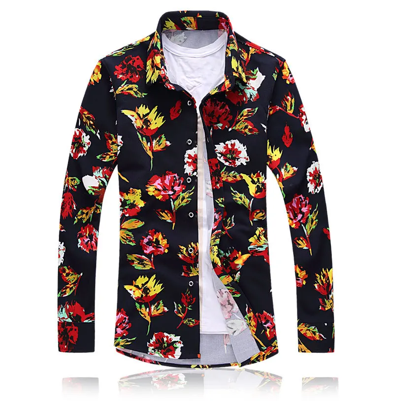 Mens Fashion Printed Detachable Long Sleeve Loose Shirt Youth Casual Tops Floral